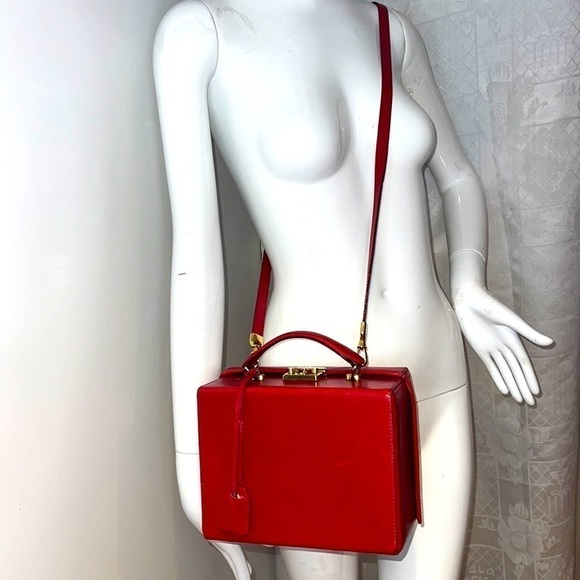 Mark Cross Grace Vintage Red Leather Grace Box Crossbody Hand Bag - Picture 1 of 16